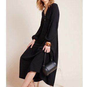 Anthropologie AMADI Women's Sz S Black Alisha Tiered Maxi Balloon Sleeve Dress